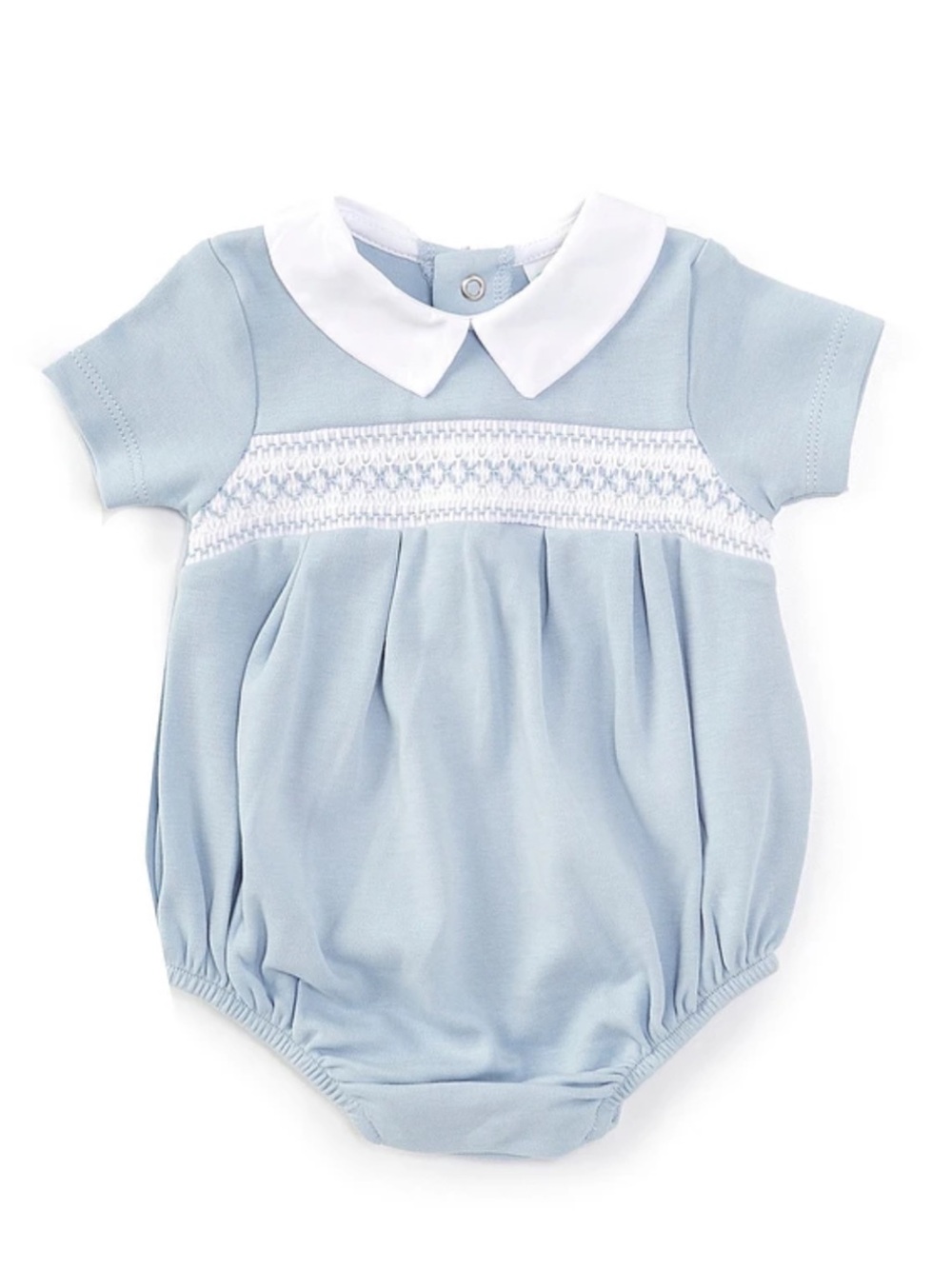 Edgehill Collection Light Blue Baby Bubble Romper with White Collar